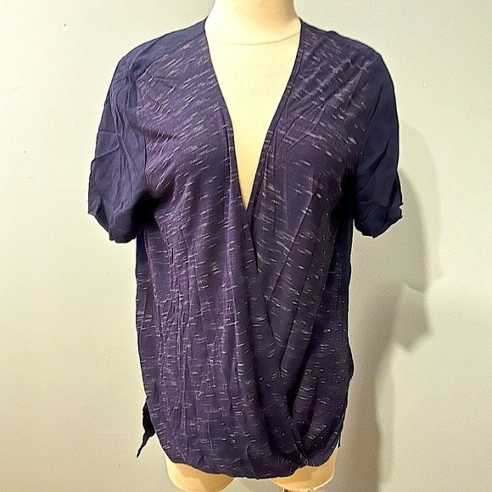 Philosophy Blue Draped Open Front Short Sleeve Tunic Top Size Medium